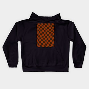 Brown and Orange Distorted Warped Checkerboard Pattern I Kids Hoodie